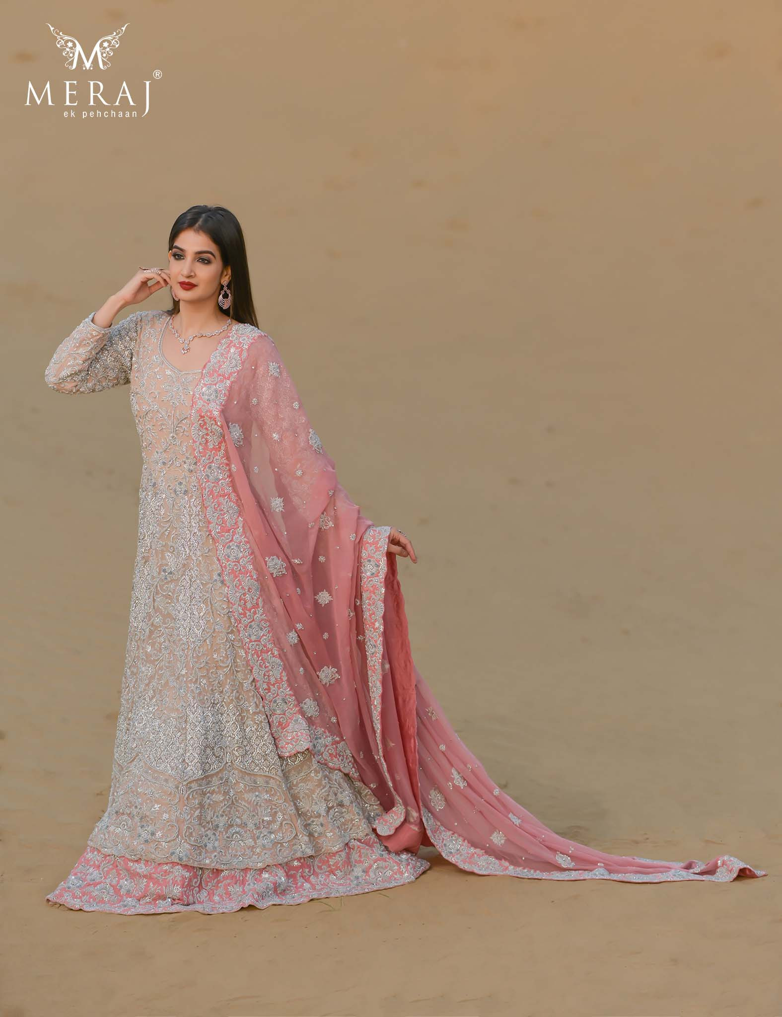 Double layer peach color Indo western gown - Collections-mncb.edu.vn