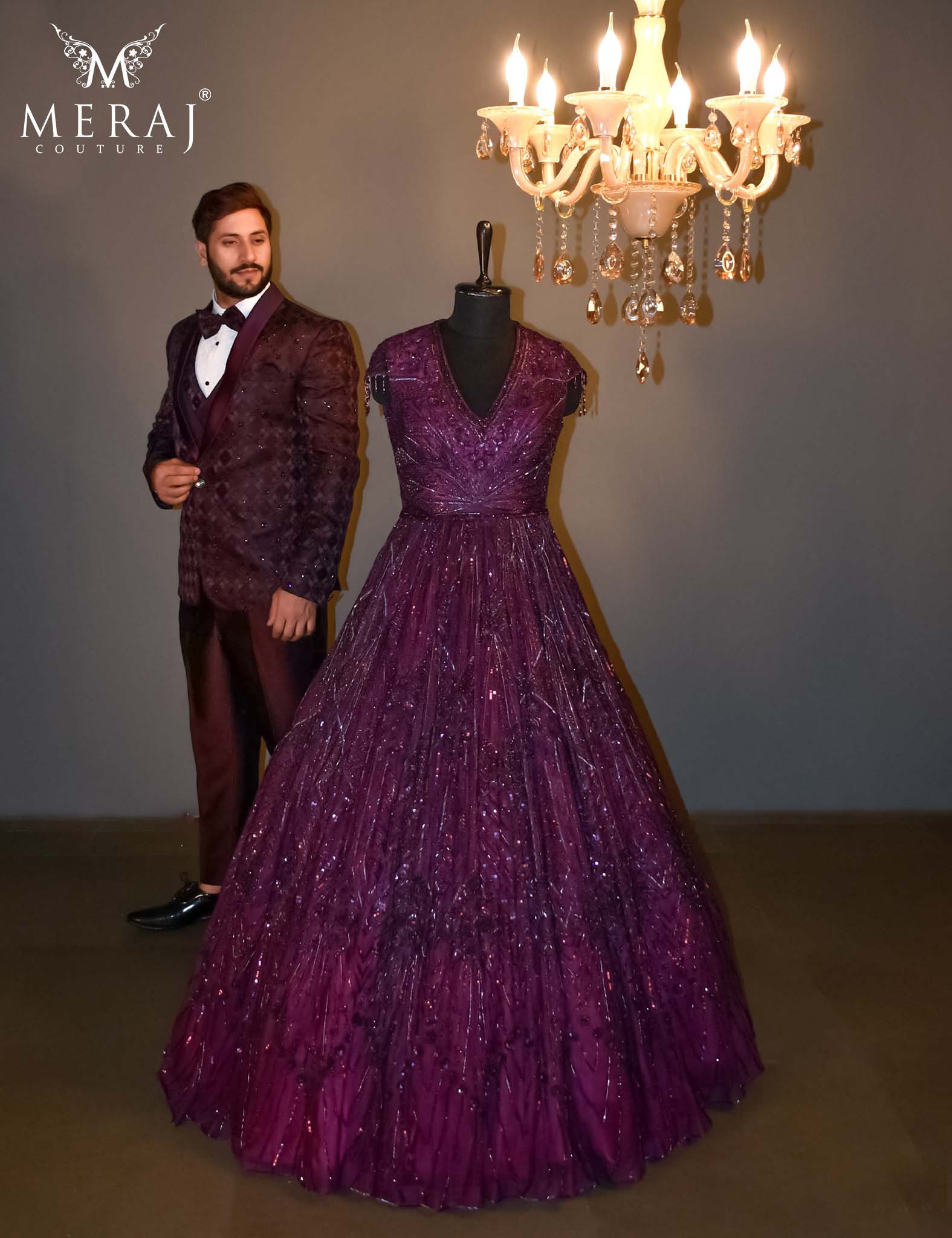  Purple Exquisite Bridal Gown With Elegant Purple Tuxedo