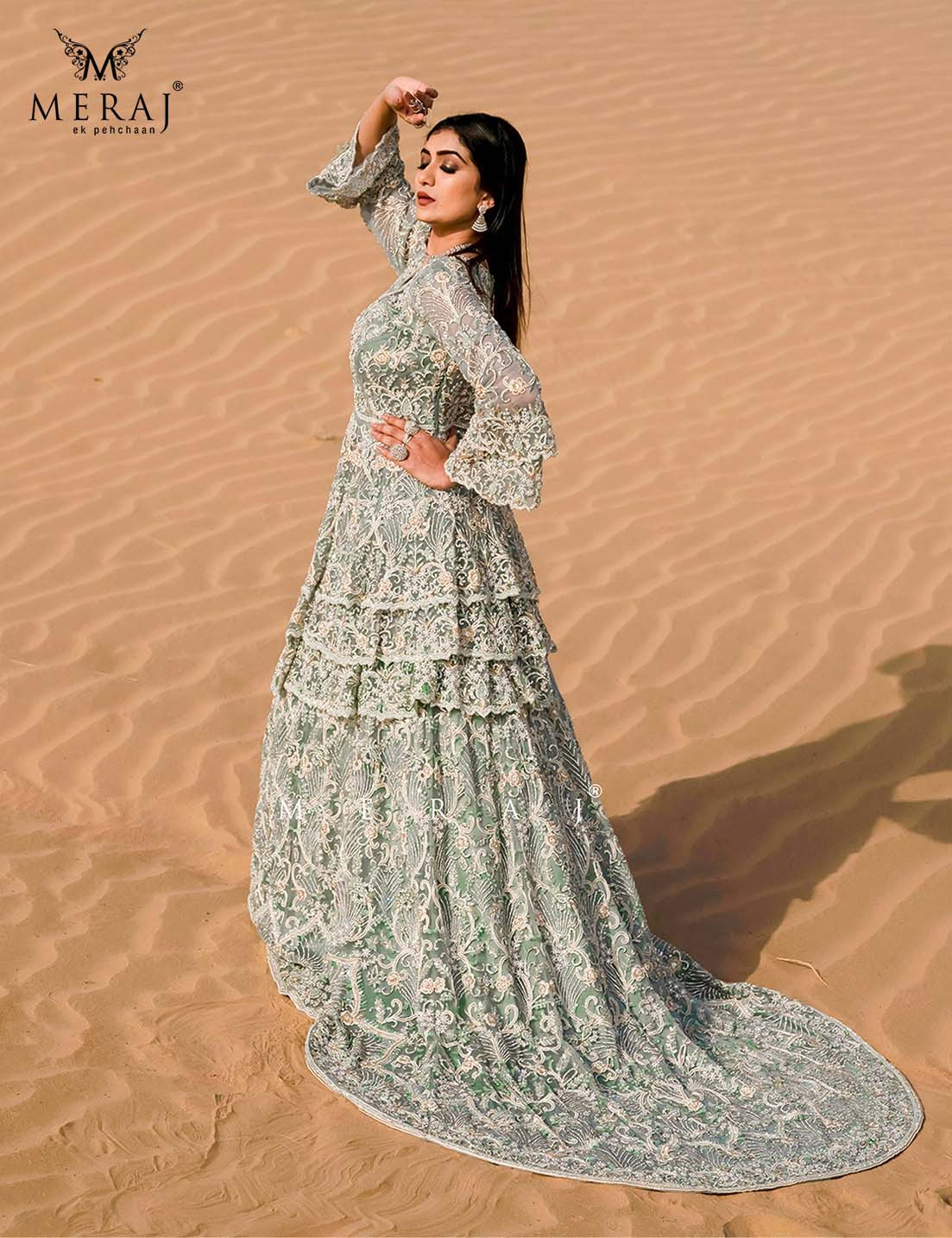 Sea green color Indo-western gown