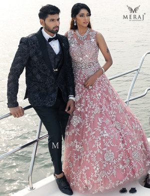 Rosette Pink Gown Stunning Black and Peach Suit