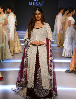 Full-Embroidered And Stones-Embedded Silver-Maroon IndoWestern Gown