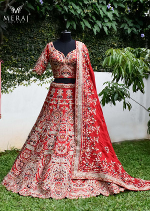 The dazzling exquisite red silk lehenga choli