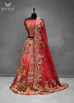 Elegance Shades Red raw silk lehenga