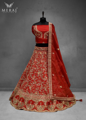 Red Raw Silk with multi-colour resham embroidery