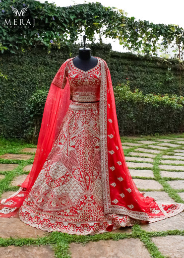 The rich red hue of the pure silk ghagra choli 