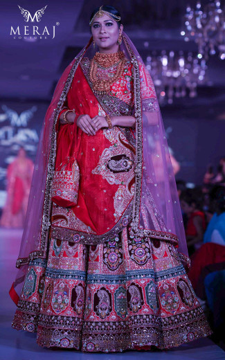 exquisite Rajwadi Crimson Red Heritage Bridal Lehenga Set