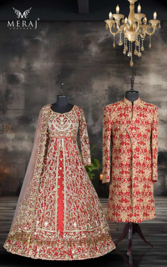 Persian  Bridal  Red Double Tail Indowestern  & Persian, Bold Red Sherwani 