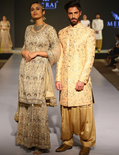 Gold & Beige Traditional Couple Wear