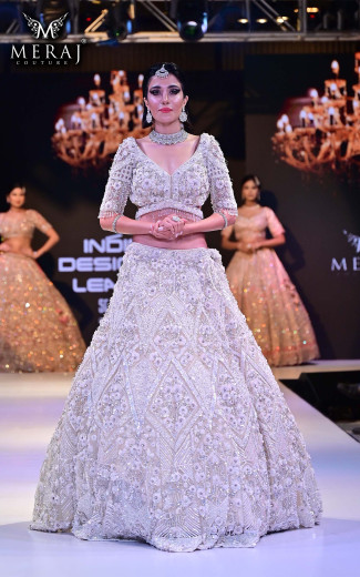 Stunning Silver Net Fabric Ghagra Choli