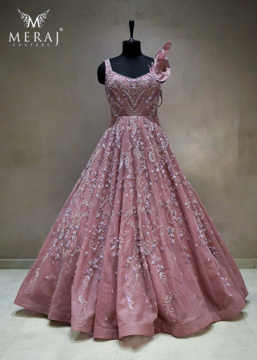 Onion Pink Ruffled Gown
